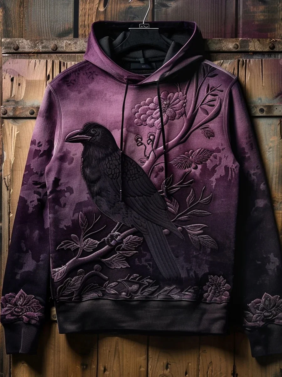 Men's Gothic Raven Art Printed Hoodie