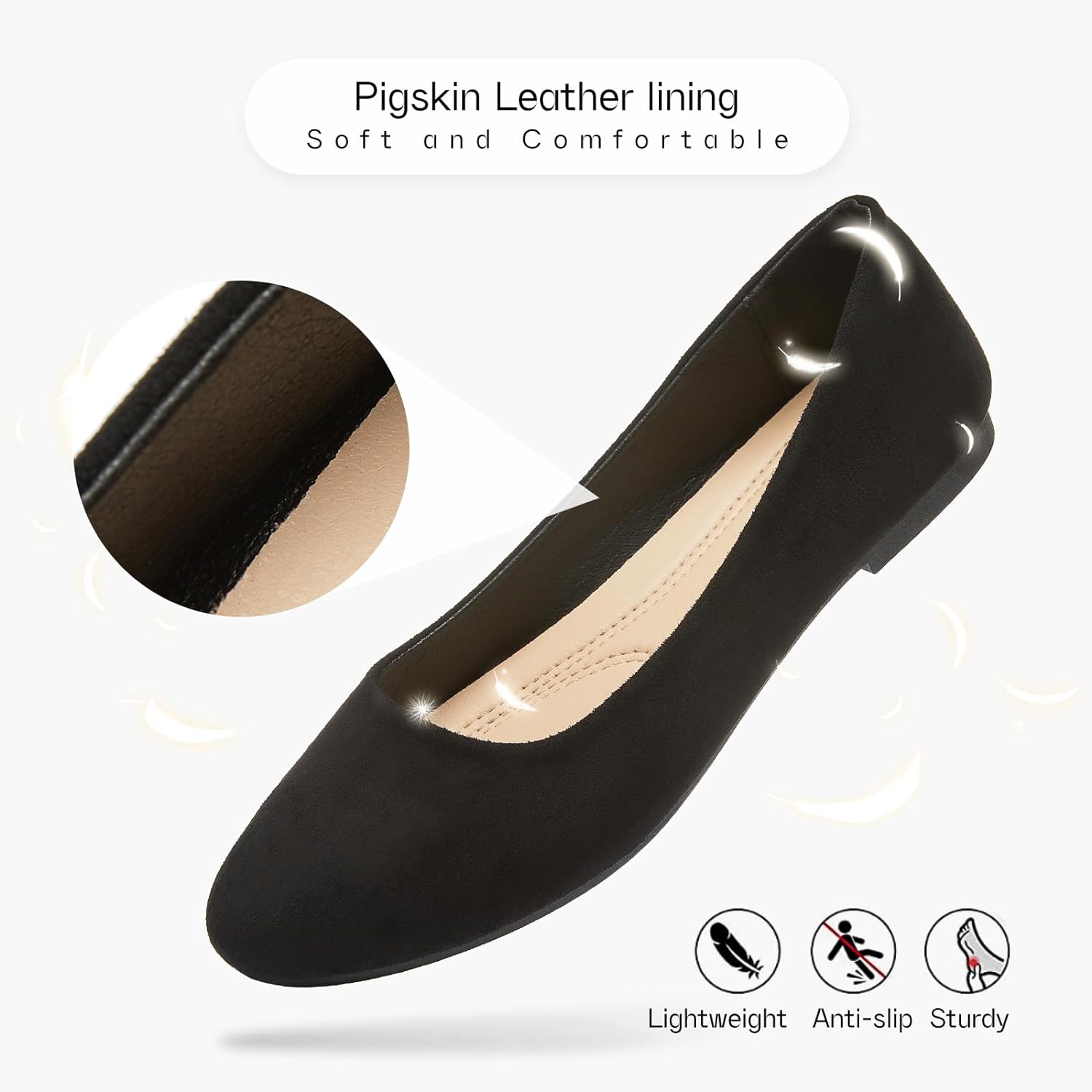 Flats for Women Round Toe Flat Shoes Dressy Black Ballet Flats Comfortable Womens Dress Shoes Ballerina Flats for Work