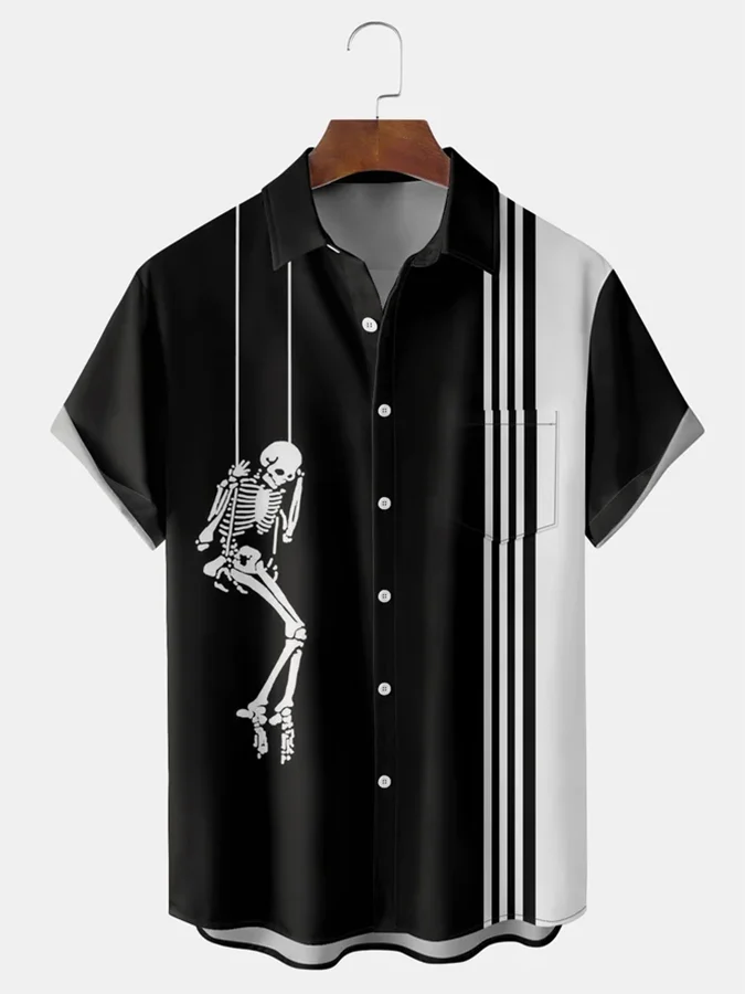 Printed Skull Polo Short Sleeve Shirt