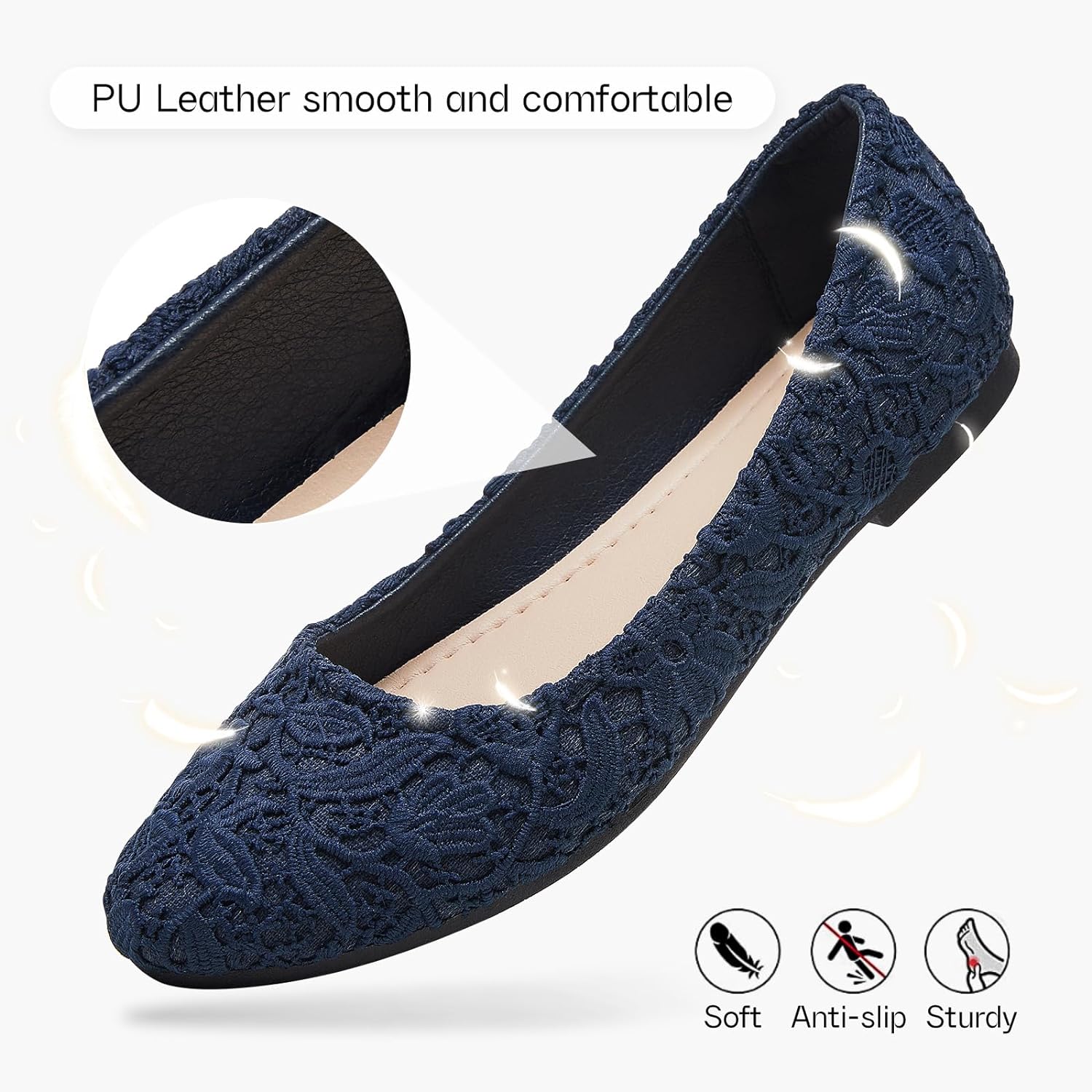 Dress Shoes for Women Round Toe Flats Shoes Lace Ballet Flats Dressy Comfortable Foldable Flats Low Heel