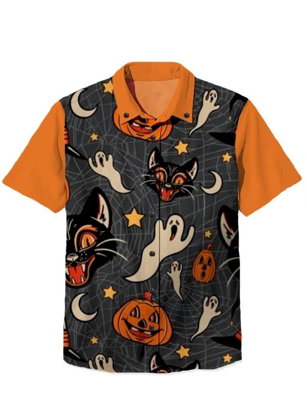 Western Halloween Black Cat 100% Cotton Short Sleeve Shirt