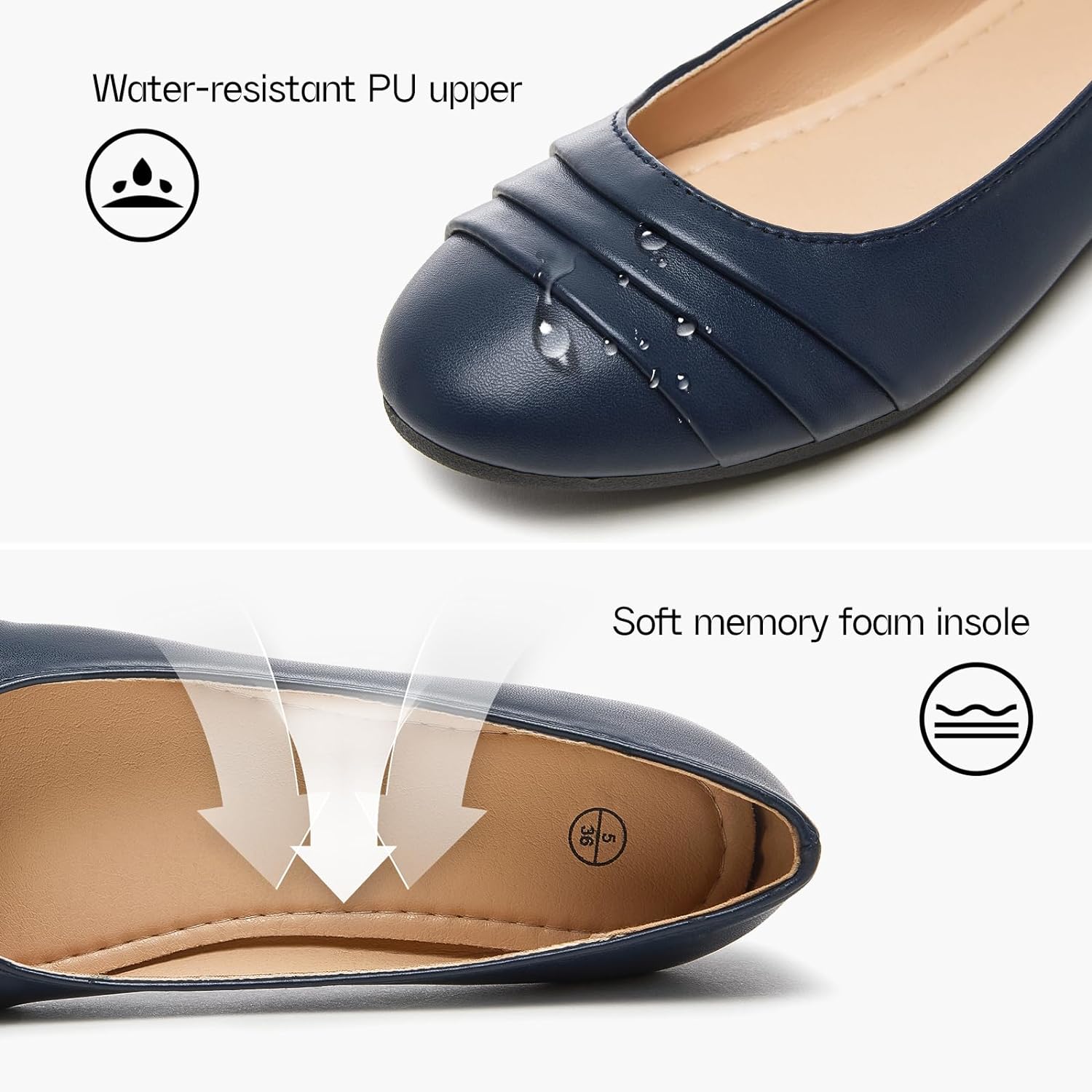 Flats for Women Dressy Comfortable Flats Shoes Womens Black Flats Leather Work Ballet Flats Round Toe Dress Shoes