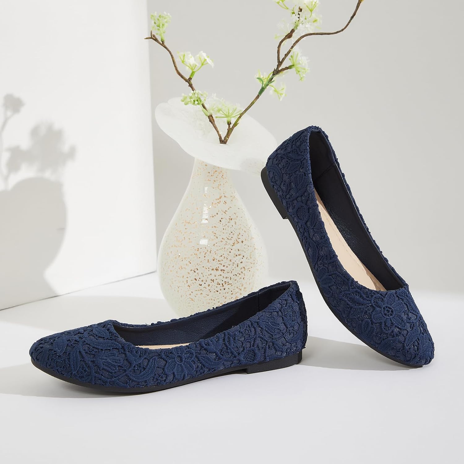 Dress Shoes for Women Round Toe Flats Shoes Lace Ballet Flats Dressy Comfortable Foldable Flats Low Heel