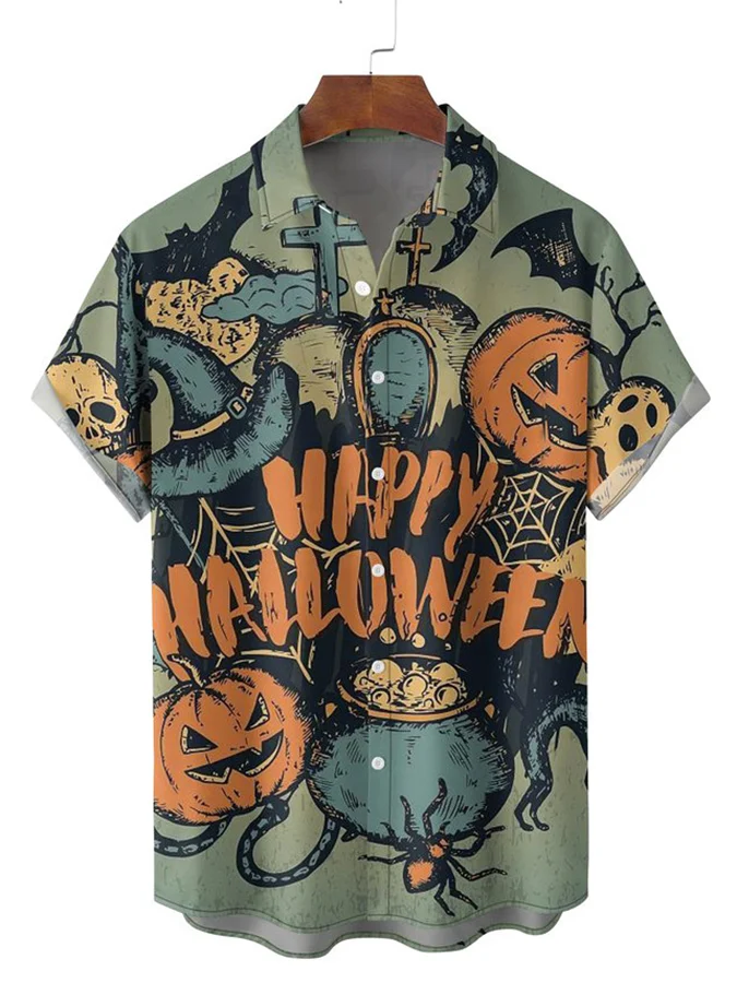 Casual Halloween Print Men'S Short-Sleeved Shirt
