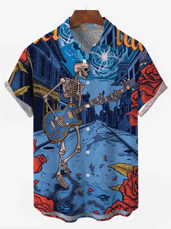 Men's Skull Rock Print Resort Shirt