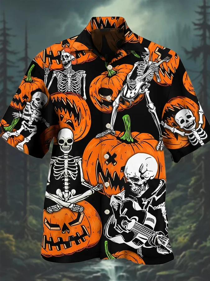 Men's Cuban Collar Halloween Casual Shirt