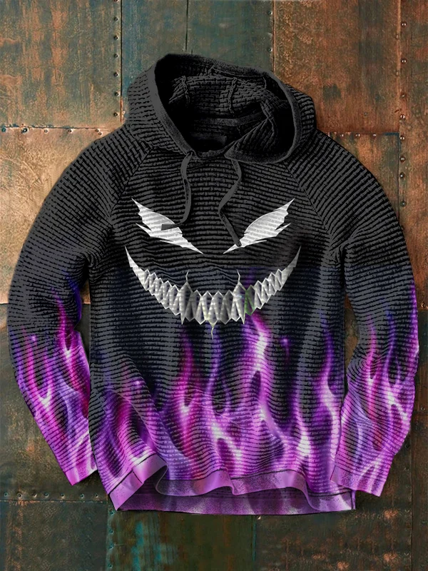 Men Waffle Two Tone Print Long Sleeve Loose Sweatshirt