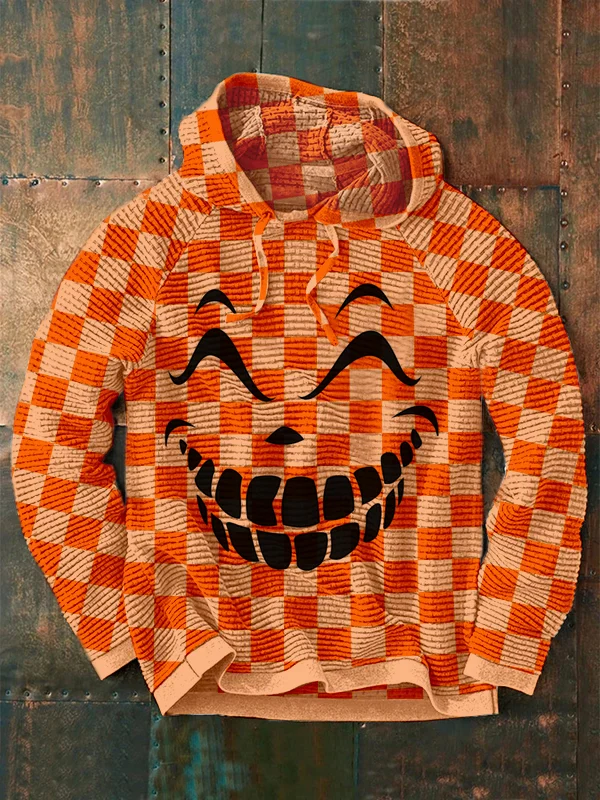 Men Waffle Two Tone Print Long Sleeve Loose Sweatshirt