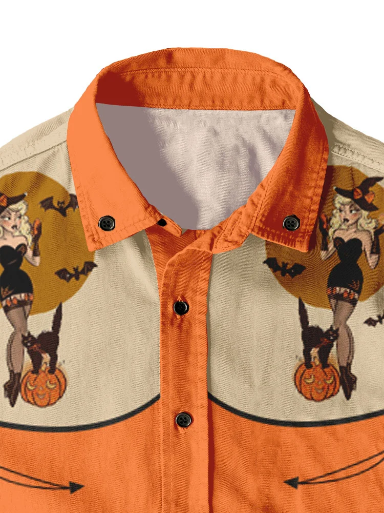 Western Retro Halloween Beauty Cat 100% Cotton Short Sleeve Shirt