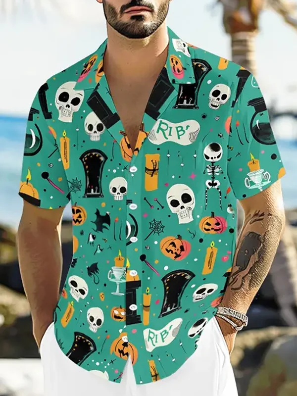 Men's Retro Halloween Fashion Short Sleeve Shirt