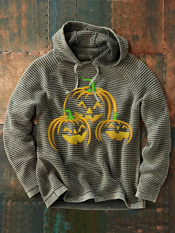 Casual Pumpkin Print Long Sleeve Hoodie