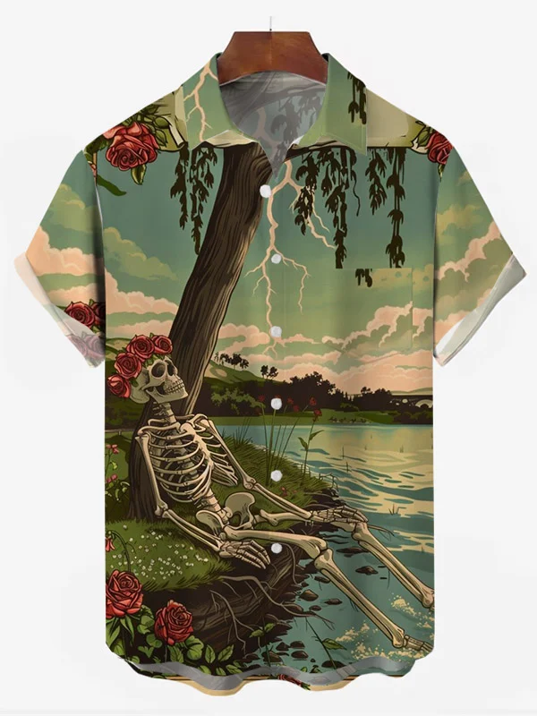 Men's Skull Rock Print Resort Shirt