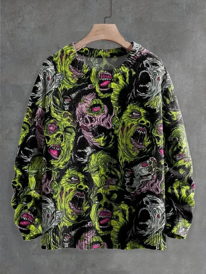 Rotten Zombie Group Decorative Pattern Knit Pullover Sweater