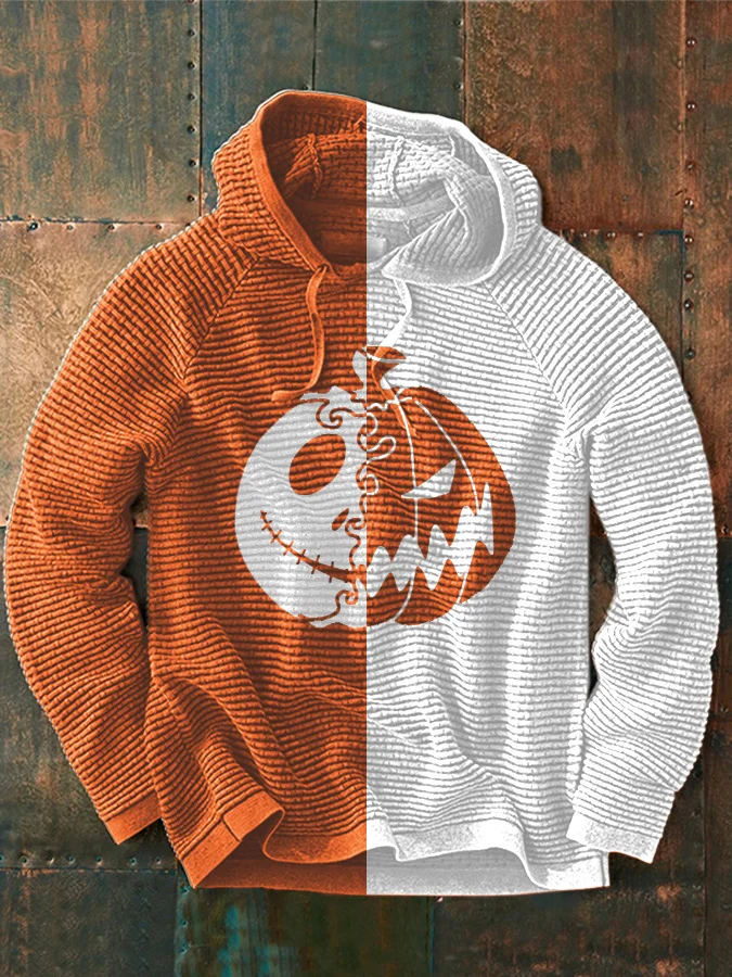 Men's Halloween Pumkin Print Casual Hooded Sweatshirt