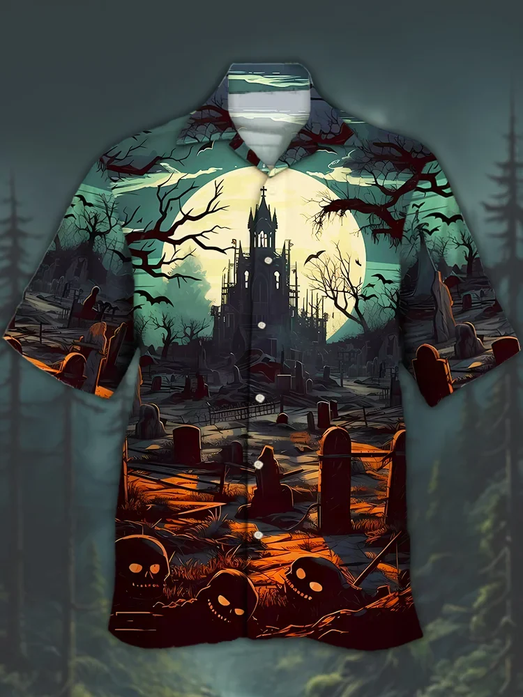 Men's Halloween Fun Horror Painting Short Sleeve Shirt