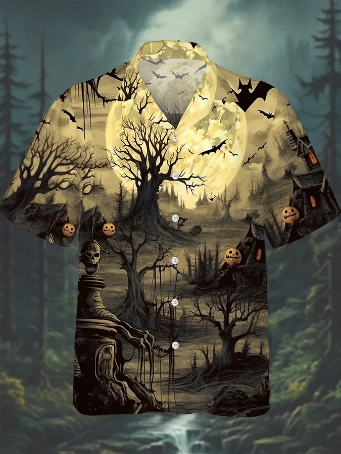 Men's Cuban Collar Halloween Casual Shirt