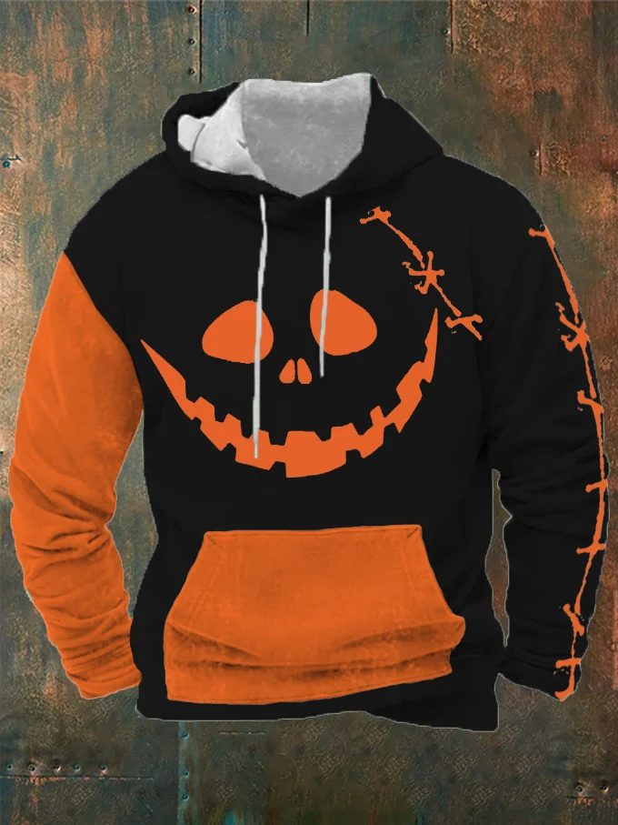 Men's Halloween Funny Face Print Hoodie