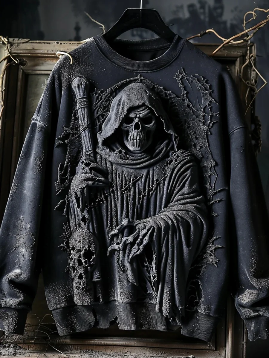 Men's Dark Skull Halloween Printed Sweatshirt