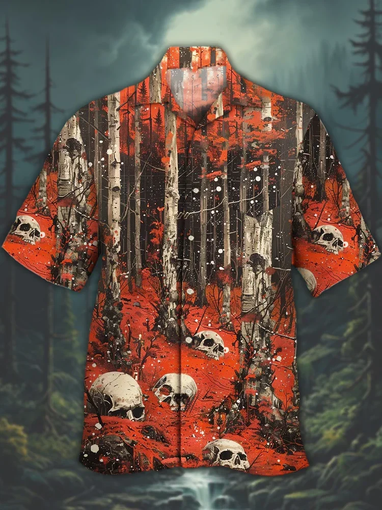Men's Halloween Fun Horror Painting Short Sleeve Shirt