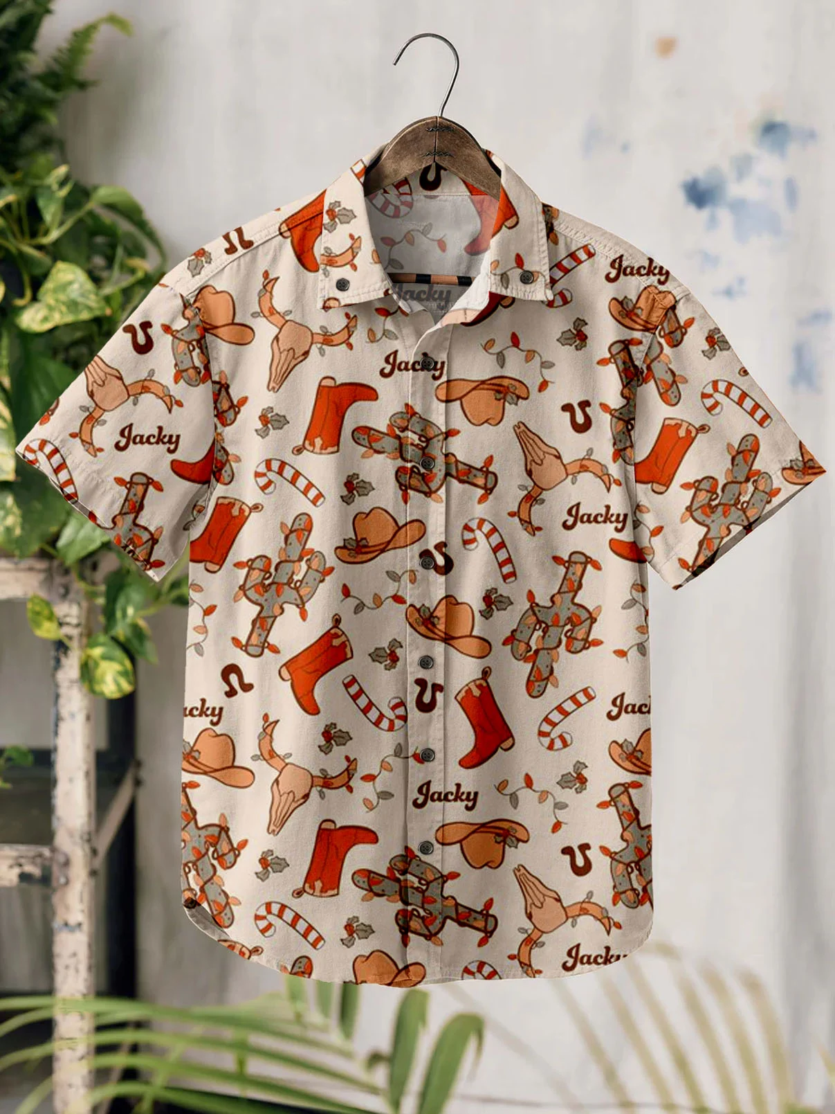 Western Vintage Cowboy Christmas 100% Cotton Short Sleeve Shirt