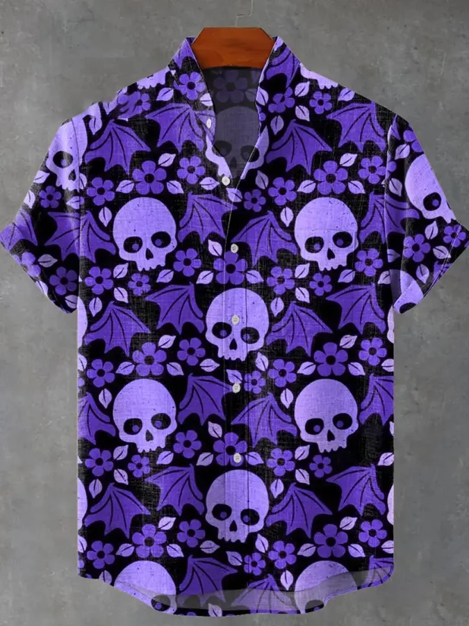 Halloween Skeleton Demon Art Print Casual Shirt