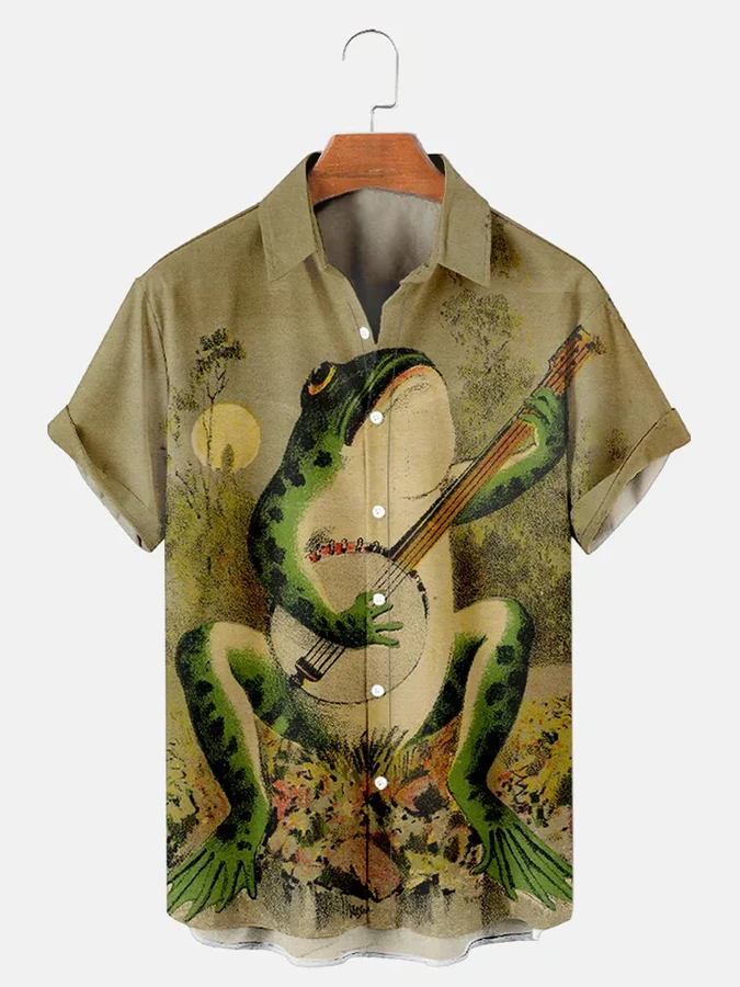 Men'S Ukiyo-E Musical Frog Printed Shirt