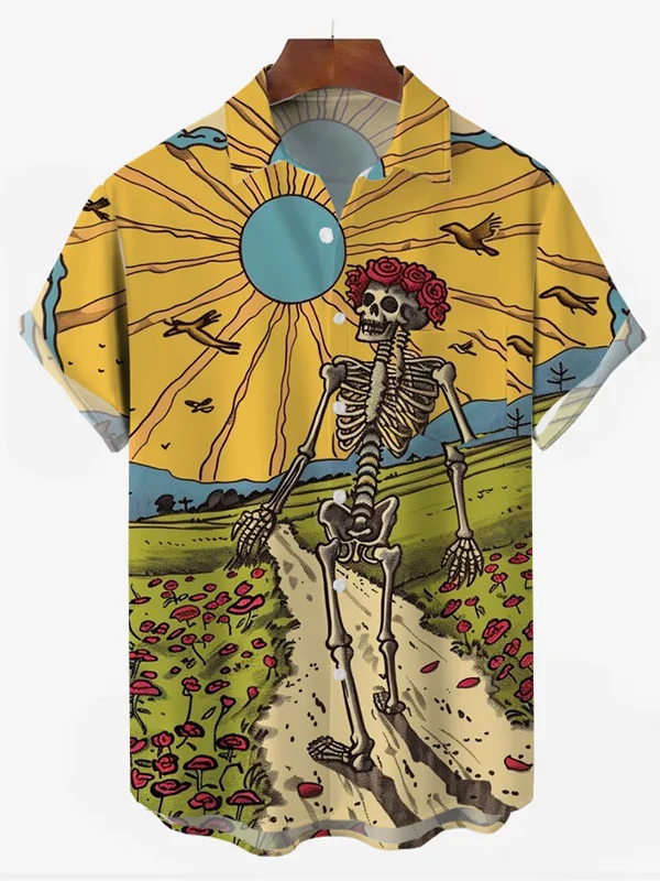 Men's Skull Rock Print Resort Shirt
