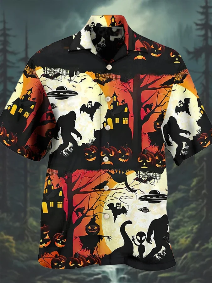Men's Cuban Collar Halloween Casual Shirt