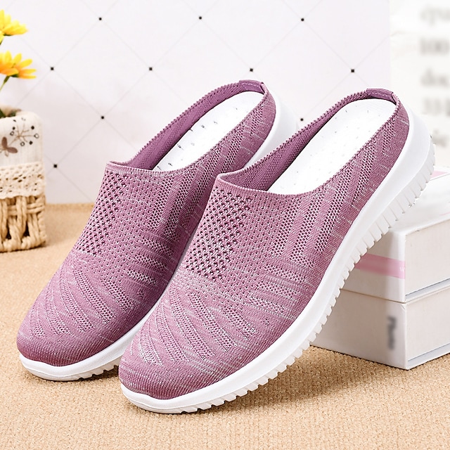 Women's Slip-Ons Plus Size Outdoor Daily Flat Heel Round Toe Casual Classic Minimalism Walking Shoes Tissage Volant Loafer Solid Color G-BQ6 gray G-BQ6 black G-BQ6 purple
