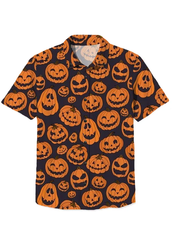 Western Vintage Halloween Pumpkin 100% Cotton Short Sleeve Shirt