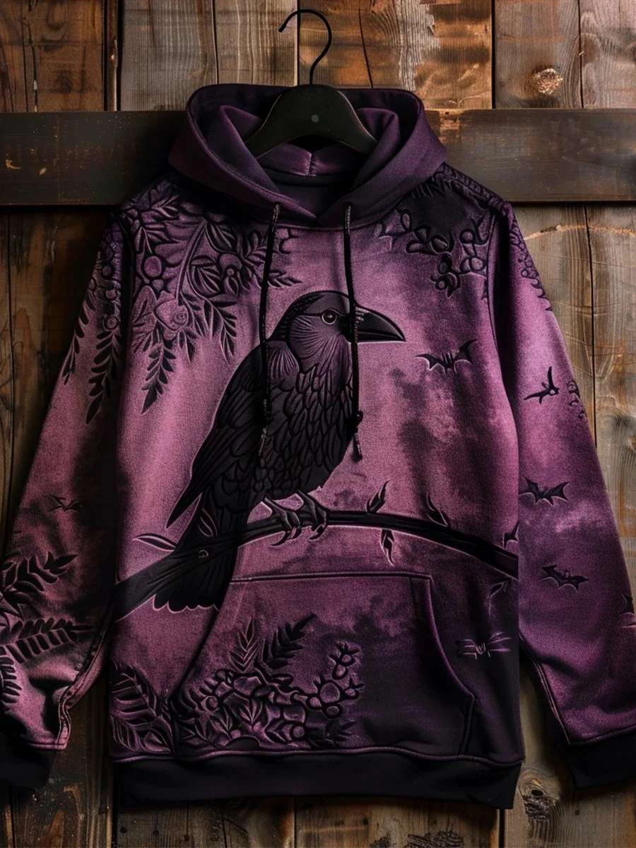 Men's Gothic Raven Art Printed Hoodie