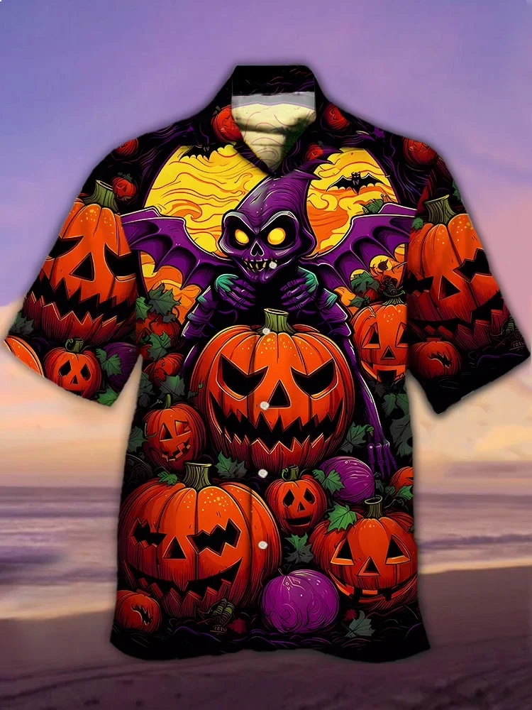 Men's Halloween Fun Horror Painting Short Sleeve Shirt
