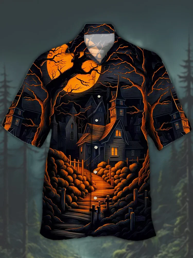 Men's Halloween Fun Horror Painting Short Sleeve Shirt