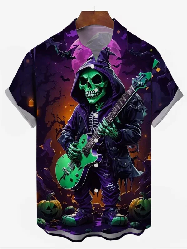Men's Halloween Skeleton Playing Guitar Shirt