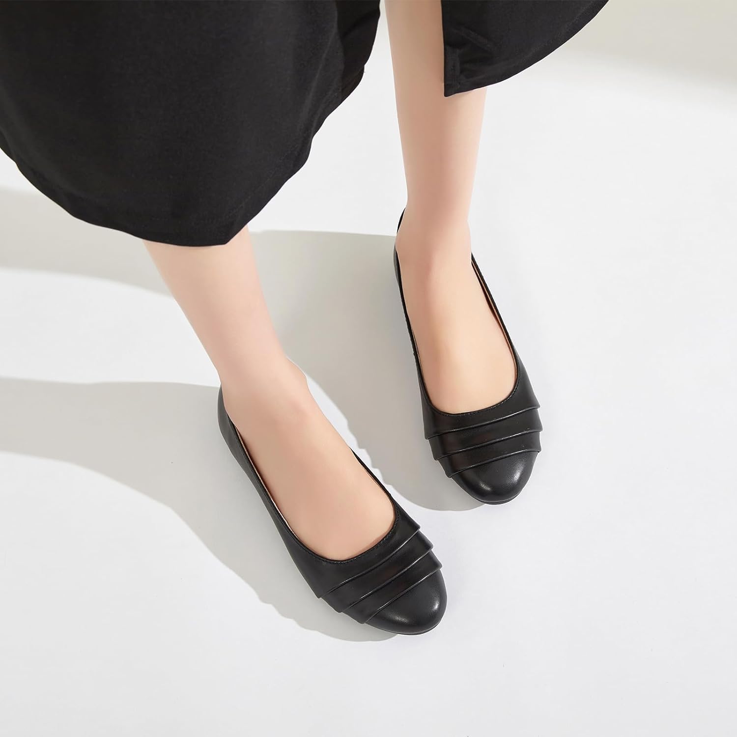 Flats for Women Dressy Comfortable Flats Shoes Womens Black Flats Leather Work Ballet Flats Round Toe Dress Shoes