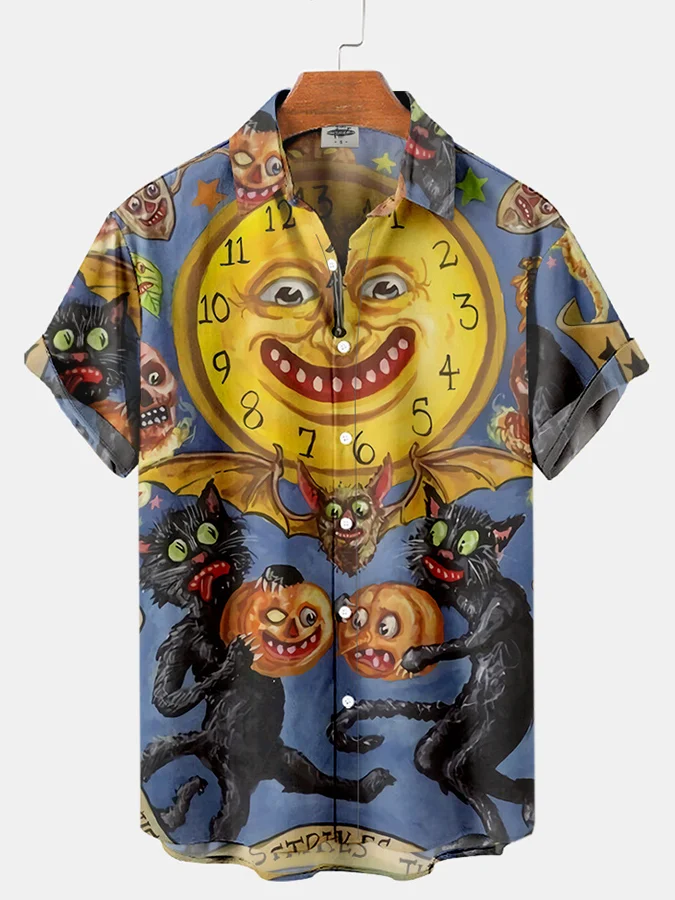 Casual Halloween Print Men'S Short-Sleeved Shirt