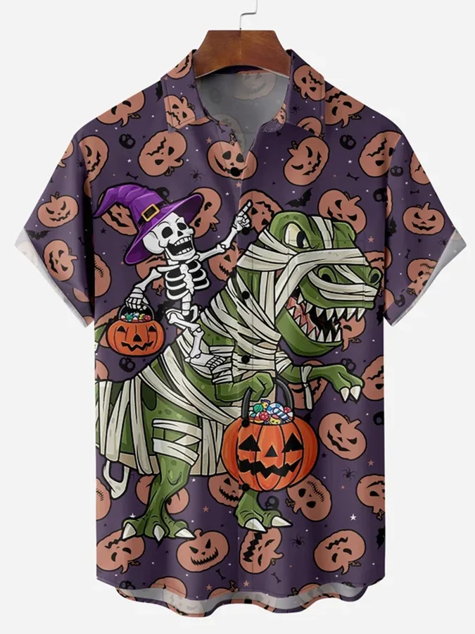 Fashion Halloween Dinosaur Print Short Sleeve Shirt
