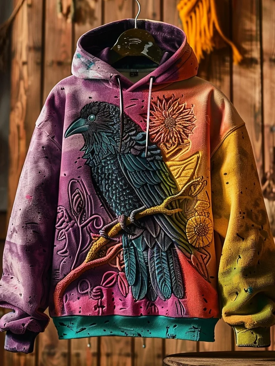 Men's Gothic Dark Crow Halloween Printed Hoodie