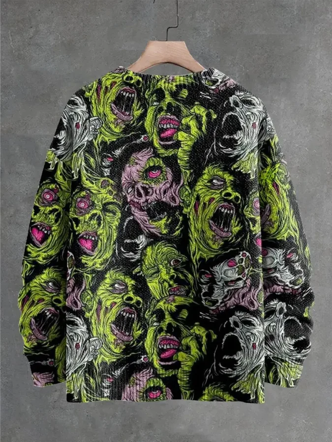 Rotten Zombie Group Decorative Pattern Knit Pullover Sweater