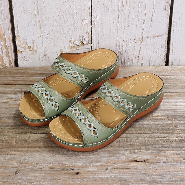 Women's Sandals Slippers Wedge Sandals Comfort Shoes Comfort Sandals Casual Daily Beach Summer Spring Cut Out Embroidery Wedge Heel Round Toe Casual Minimalism Synthetics Loafer Solid Colored Wine