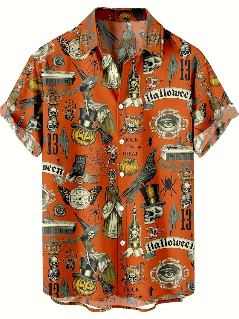 Men's Retro Halloween Fashion Short Sleeve Shirt