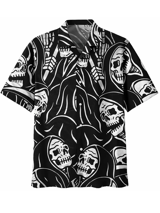 Men'S Printed Skull Lapel Shirt