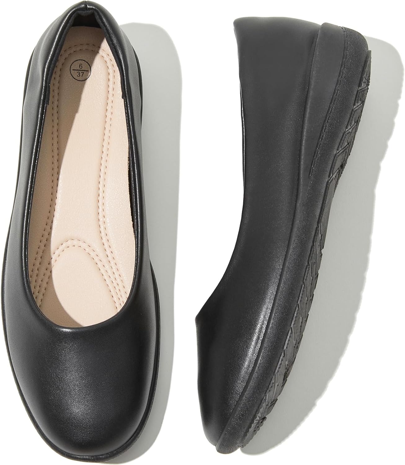 Women's Flats Comfortable Black Flats Shoes Women Round Toe Ballerina Flats Leather Dress Shoes Work Flats for Office