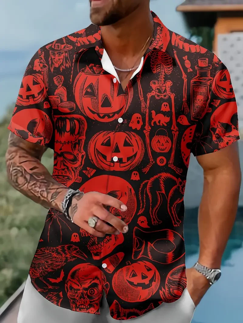Men's Retro Halloween Fashion Short Sleeve Shirt
