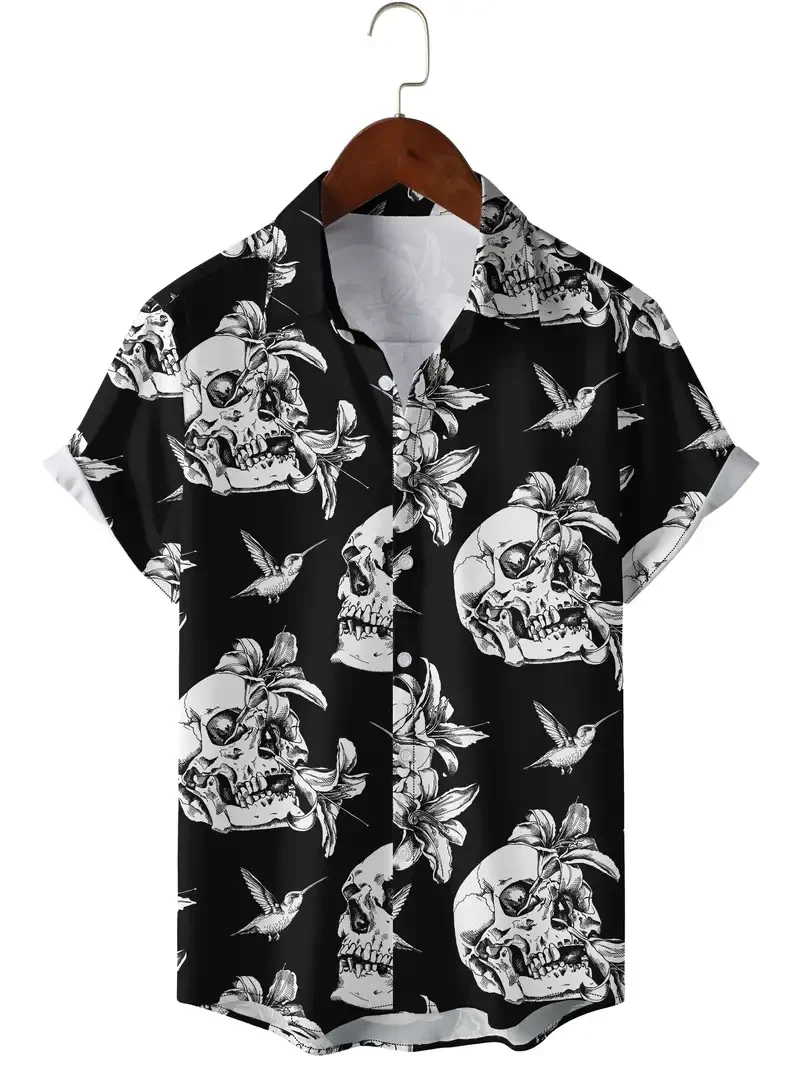 Men's Vintage Halloween Skull Fashion Short Sleeve Shirt