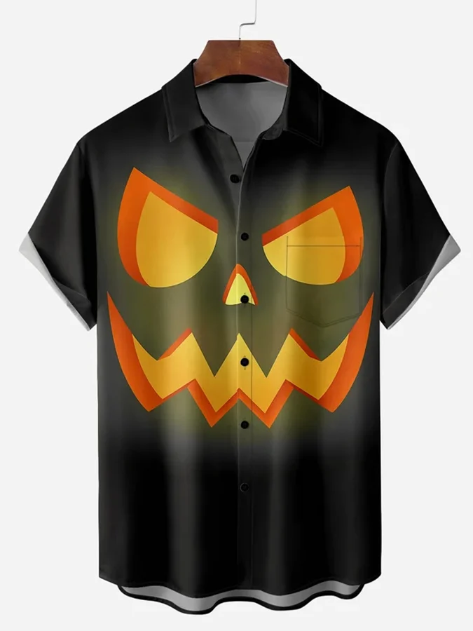 Fashion Halloween Pumpkin Demon Print Short Sleeve Shirt