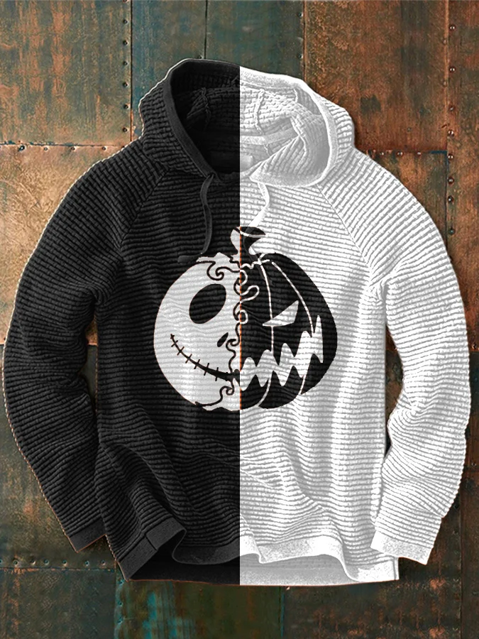 Men's Halloween Pumkin Print Casual Hooded Sweatshirt