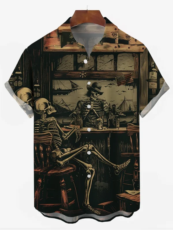 Men's Skull Print Resort Shirt