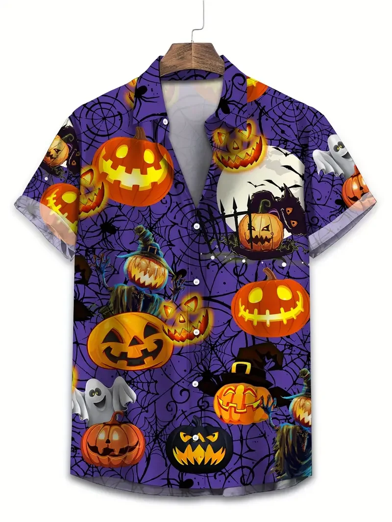 Men's Halloween Pumpkin Vintage Casual Shirt