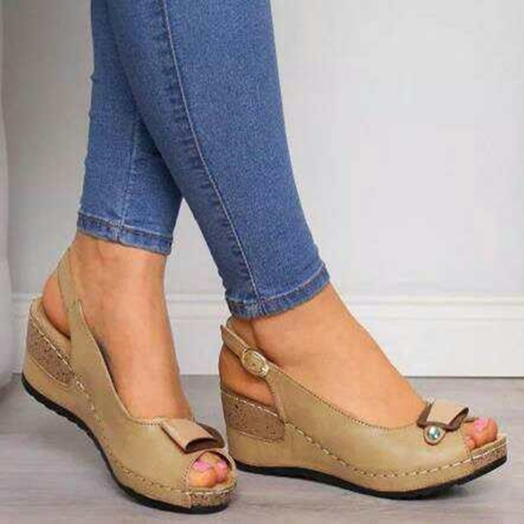 Wedge High Heel Peep Toe Buckle Sandals